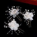 Bridal Flower Hair Comb U-shaped Hair Forks Pearl Hairpin Side Pin