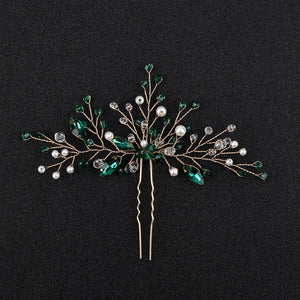 Green Crystal Hairpin Tiaras Girls Hair Clips Wedding Hair Ornament
