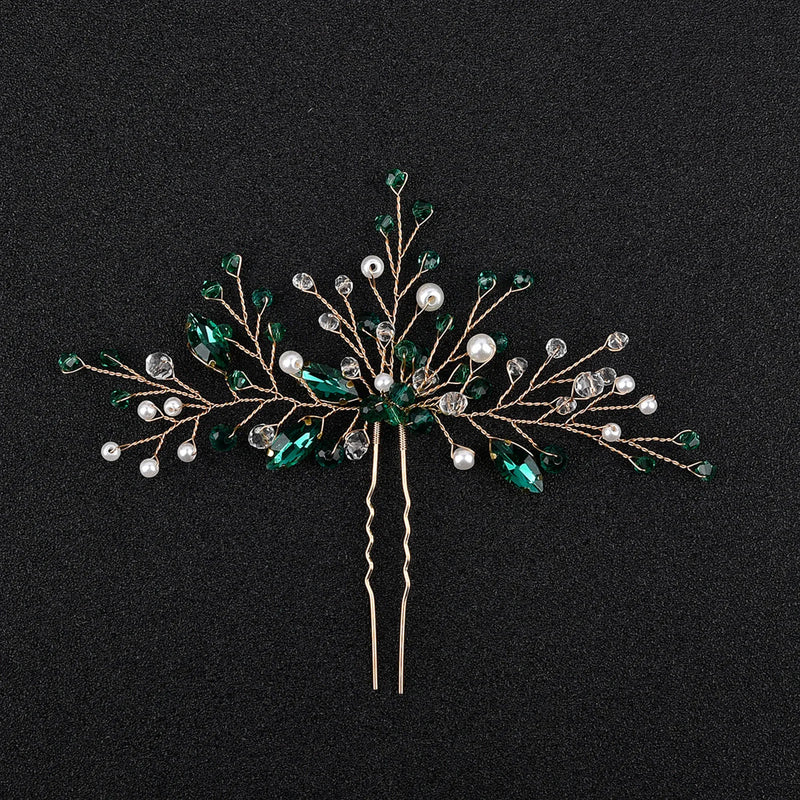 Green Crystal Hairpin Tiaras Girls Hair Clips Wedding Hair Ornament