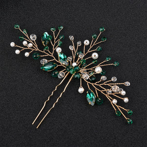 Green Crystal Hairpin Tiaras Girls Hair Clips Wedding Hair Ornament