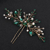 Green Crystal Hairpin Tiaras Girls Hair Clips Wedding Hair Ornament
