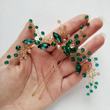 Green Crystal Hairpin Tiaras Girls Hair Clips Wedding Hair Ornament