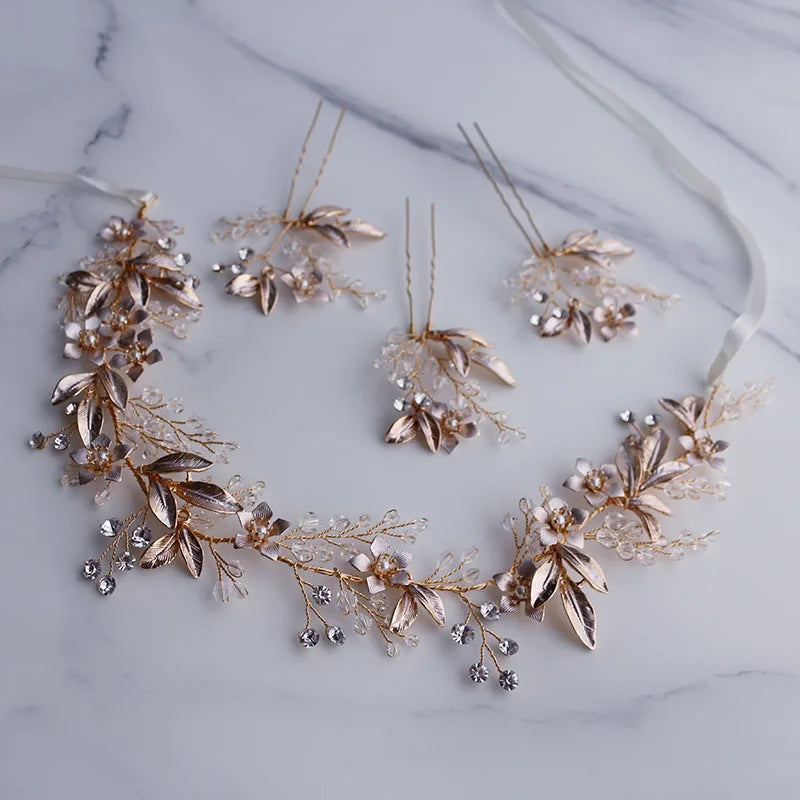 Bridal Leaf Hair Vine Tiara Crystal Headpiece
