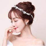 Silver Plated Metal Wedding Headband with Flower Rhinestone Pearls