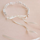 Silver Plated Metal Wedding Headband with Flower Rhinestone Pearls