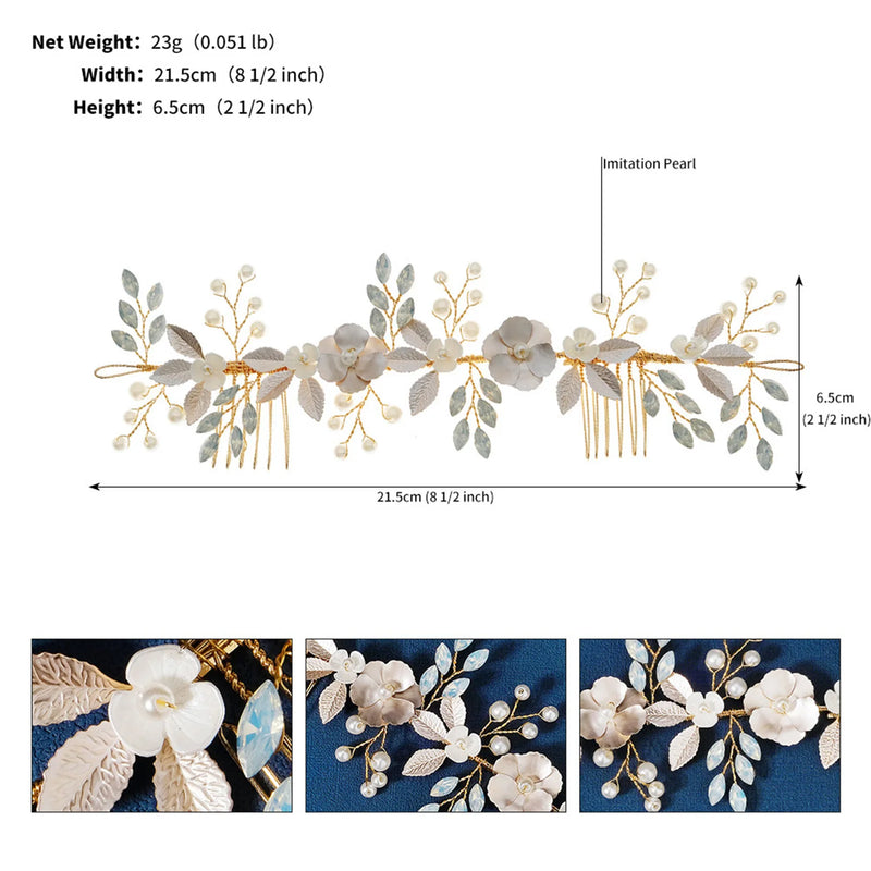 Metal Flower Hairband for Bride Rhinestone Pearl Head Jewelry