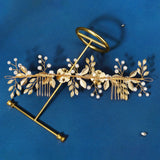 Metal Flower Hairband for Bride Rhinestone Pearl Head Jewelry