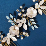 Metal Flower Hairband for Bride Rhinestone Pearl Head Jewelry