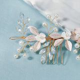 Metal Flower Hairband for Bride Rhinestone Pearl Head Jewelry
