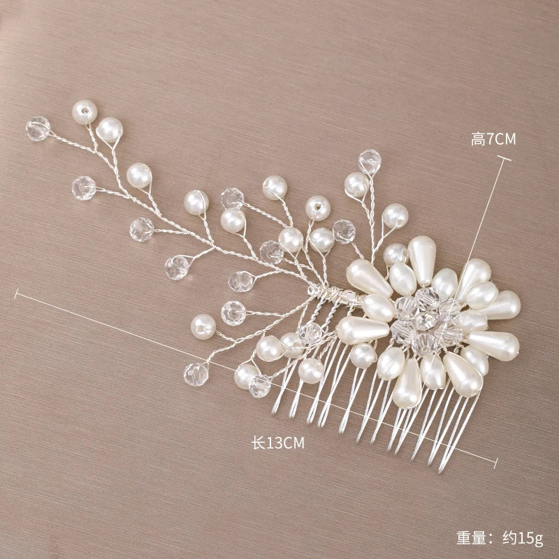 Bridal Flower Hair Combs Pearl Rhinestones Hairpins