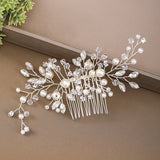 Bridal Wedding Hair Combs Silver Rhinestones Pearls
