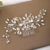 Bridal Wedding Hair Combs Silver Rhinestones Pearls
