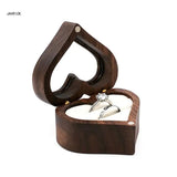 Heart-shaped Wood Ring Box Velvet Jewelry Storage Bag