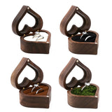 Heart-shaped Wood Ring Box Velvet Jewelry Storage Bag