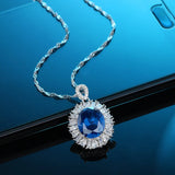High-end Diamond Necklace Aquamarine S925 Sterling Silver Pendant