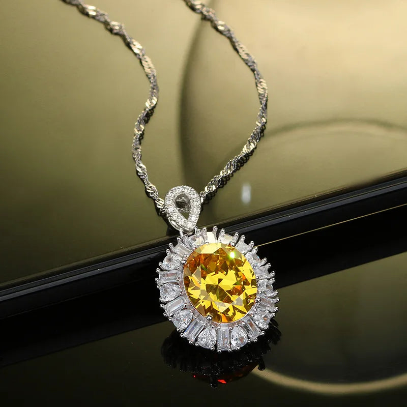 High-end Diamond Necklace Citrine S925 Sterling Silver Pendant