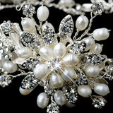 Freshwater Pearl Rhinestone Bridal Bracelet Floral Charm Cuff