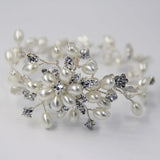 Freshwater Pearl Rhinestone Bridal Bracelet Floral Charm Cuff