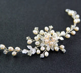 Freshwater Pearl Rhinestone Bridal Bracelet Floral Charm Cuff