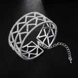 Bridal Rhinestone Bracelet Women Crystal Silver Wide Bangles