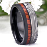 Damascus Steel Wood Inlay Tungsten Ring for Men's Wedding