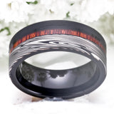 Damascus Steel Wood Inlay Tungsten Ring for Men's Wedding