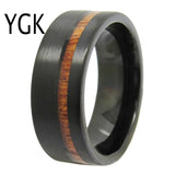 Wood Inlay Tungsten Wedding Engagement Ring for Men Women