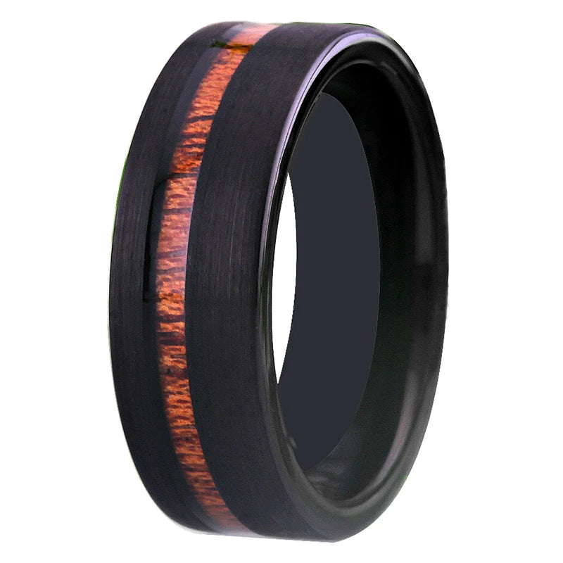 Wood Inlay Tungsten Wedding Engagement Ring for Men Women