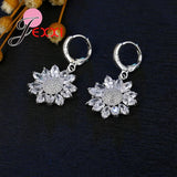 Sunflower Earrings Necklace Set Snowflake CZ Crystal Silver Jewelry