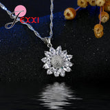 Sunflower Earrings Necklace Set Snowflake CZ Crystal Silver Jewelry