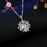 Sunflower Earrings Necklace Set Snowflake CZ Crystal Silver Jewelry