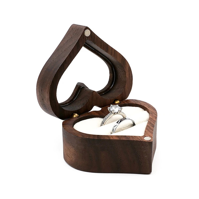 Walnut Wedding Ring Box Heart-shaped Jewelry Storage