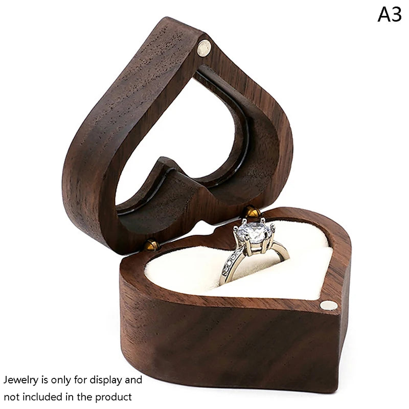 Heart-shaped Walnut Wedding Ring Box Jewelry Storage