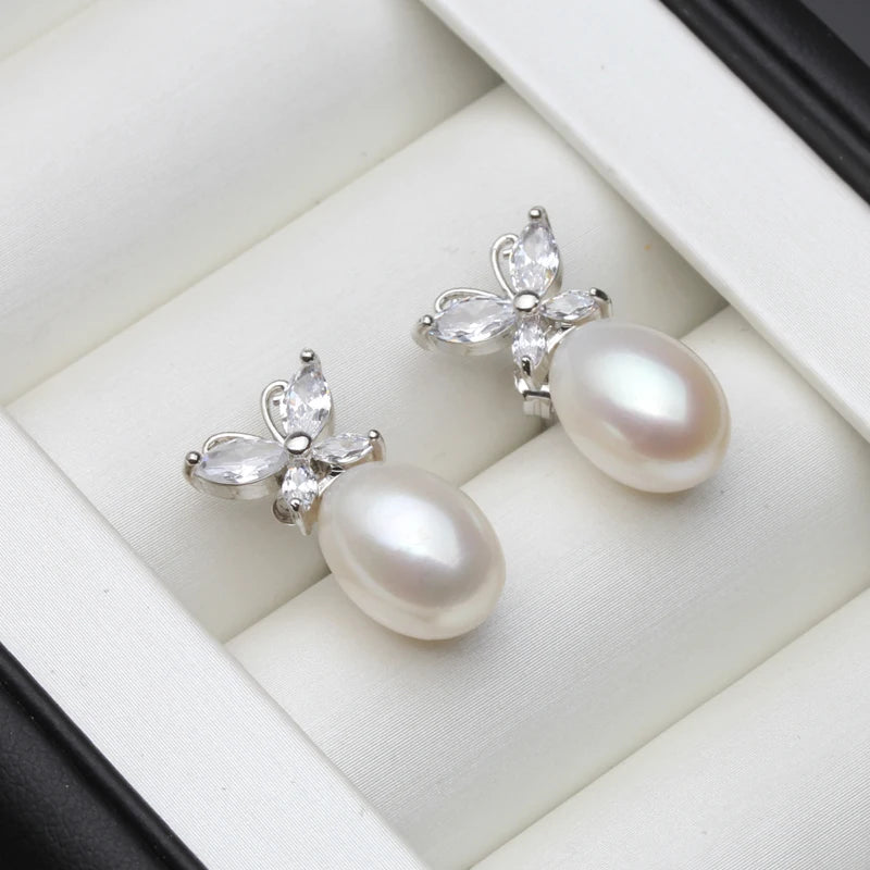 Natural Pearl Earrings 925 Silver Butterflyer