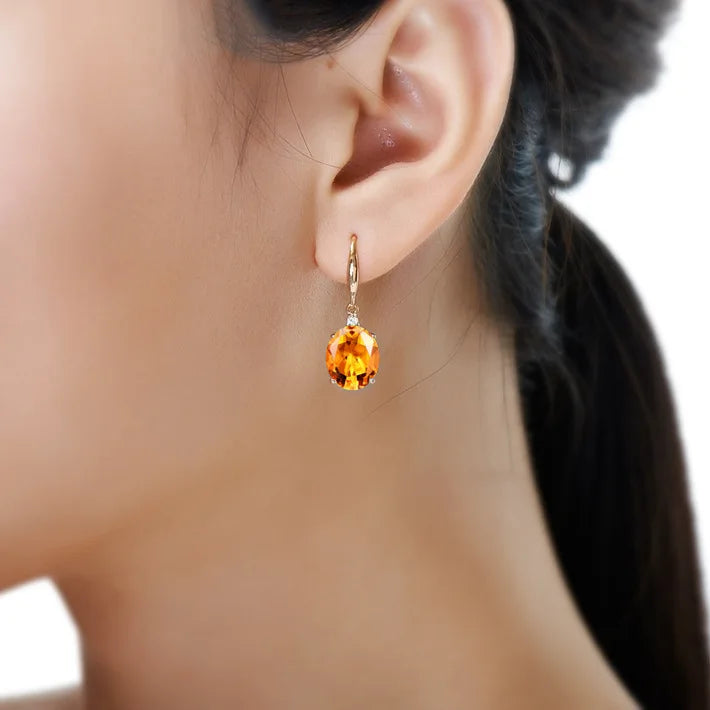 Natural Citrine Drop Earrings 14K Yellow Delicate Fine Jewelry