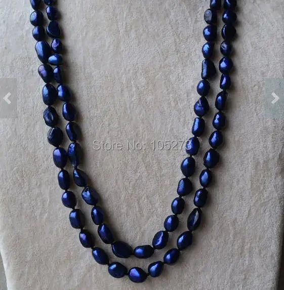 Navy Pearl Necklace 50 Inches Long 8x11mm Freshwater Pearls