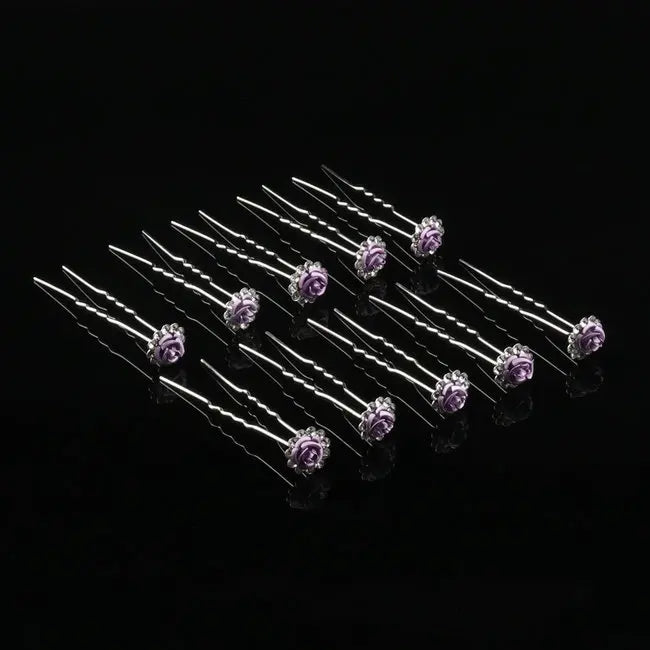 Crystal Rhinestone Rose Flower Hairpins Set for Bridal Party