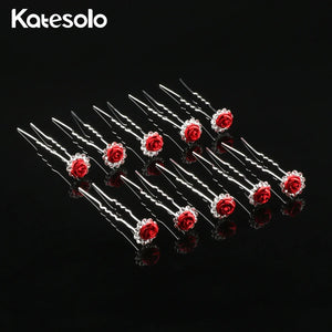 Crystal Rhinestone Rose Flower Hairpins Set for Bridal Party