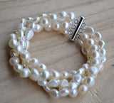 Real Freshwater Pearl Bracelet AA 6-8MM Magnet Clasp Women's Jewelry