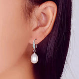 Wedding Pearl Drop Earrings, Sterling Silver Fine Jewelry