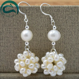Freshwater Pearl Dangle Earrings Silver for Wedding Birthday