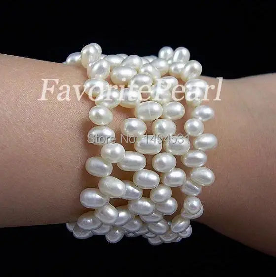 Freshwater Pearl Wrap Bracelet - Triple Row 7-8 Inches