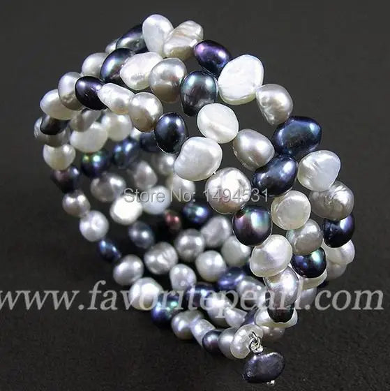 Triple Row Mixes Gray Natural Freshwater Pearl Bracelet