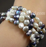 Triple Row Mixes Gray Natural Freshwater Pearl Bracelet