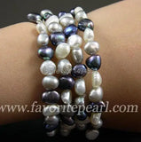 Triple Row Mixes Gray Natural Freshwater Pearl Bracelet