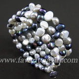 Triple Row Mixes Gray Natural Freshwater Pearl Bracelet