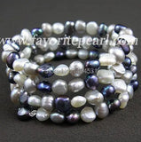 Triple Row Mixes Gray Natural Freshwater Pearl Bracelet