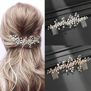 Pearl Leaf Crystal Hair Comb Headband Tiara Bride Wedding Hair Accessories