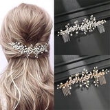 Pearl Leaf Crystal Hair Comb Headband Tiara Bride Wedding Hair Accessories