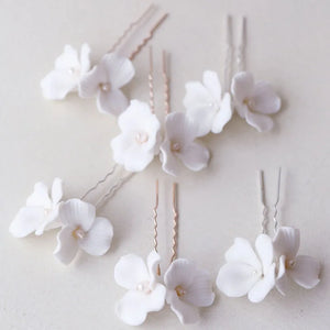 Ceramic Floral Bridal Hair Clips Freshwater Pearls Silver Women Bobby Pin